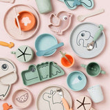 Done by Deer - Croco - Vakumlu Bölmeli Silikon Tabak - Yeşil